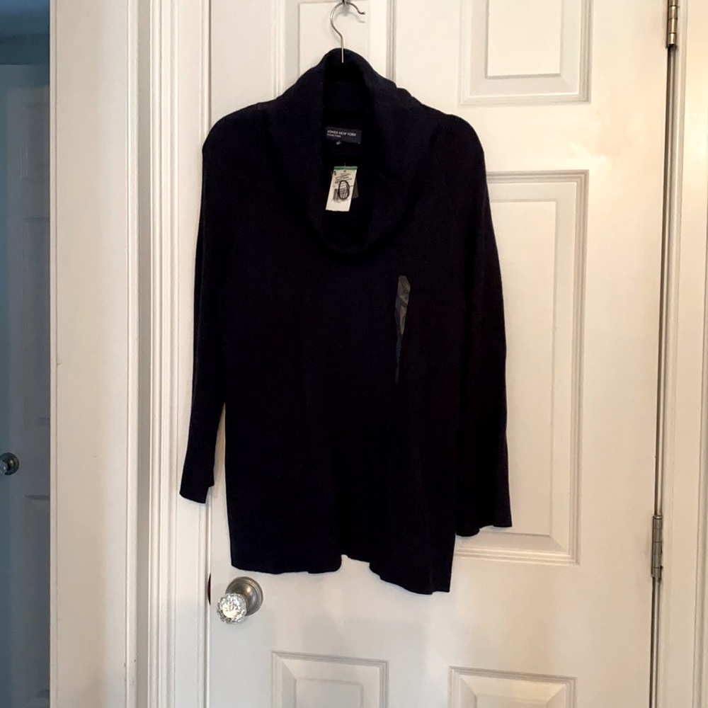 Navy cowl neck sweater with tags.